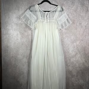Vintage Chiffon Long Nightgown & Robe‎ Peignoir Set Size Small White Hollywood